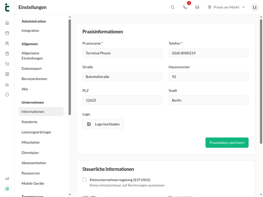 Der Datenexport ermöglicht den Export von Praxisdaten in verschiedenen Formaten.
